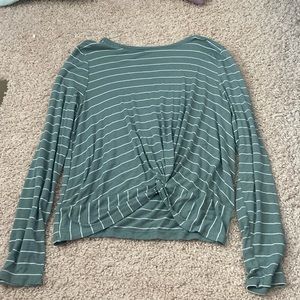 SO long sleeve green and white striped shirt